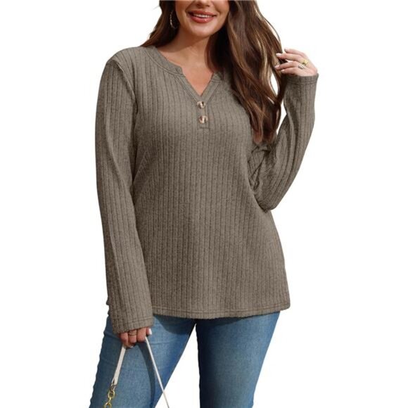 womens lightweight v neck sweater long sleeve button fall casual top shirt women - Picture 5 of 7